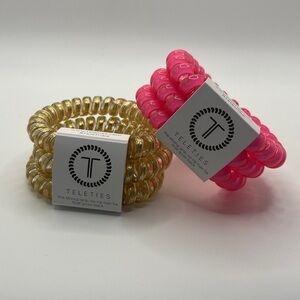 Teletie 2x 3pack Good as Gold & Hot Pink Telephone Cord Hair Ties 6 total